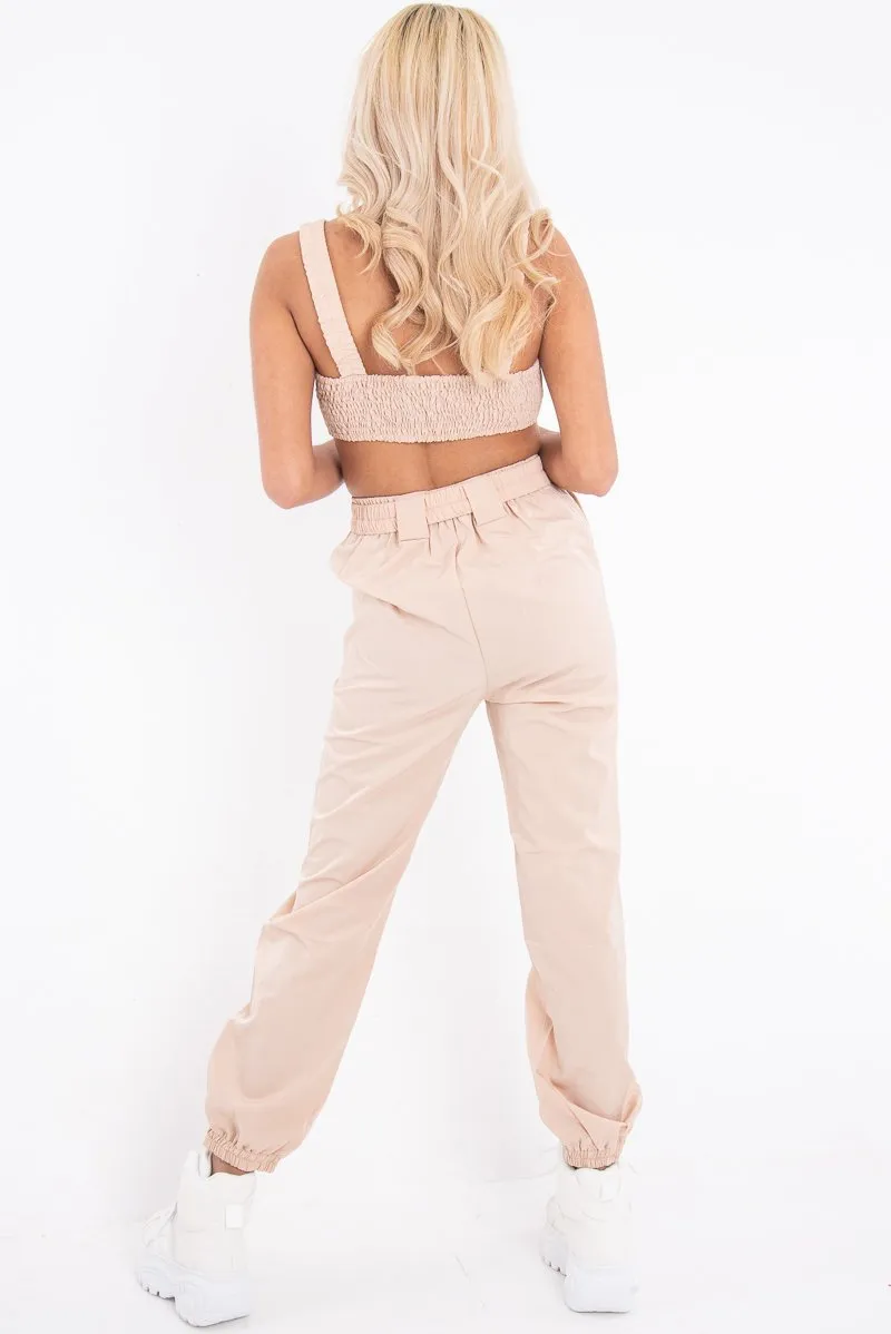 Beige Buckle Cargo Pant Crop Top Co-Ord - Kahri