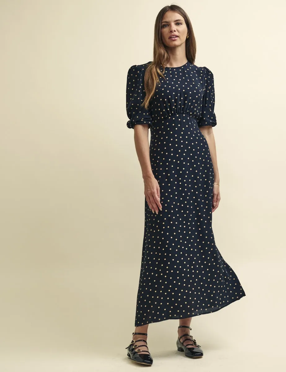 Black Spot Print Tallulah Midi Dress