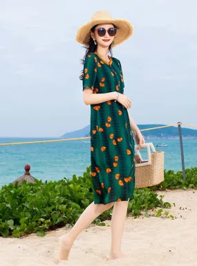 Ginkgo Leaf Silk Dress – Emerald Green Elegance