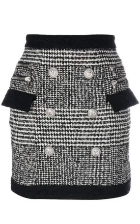 Houndstooth High-Rise Wool-Blend Mini Skirt