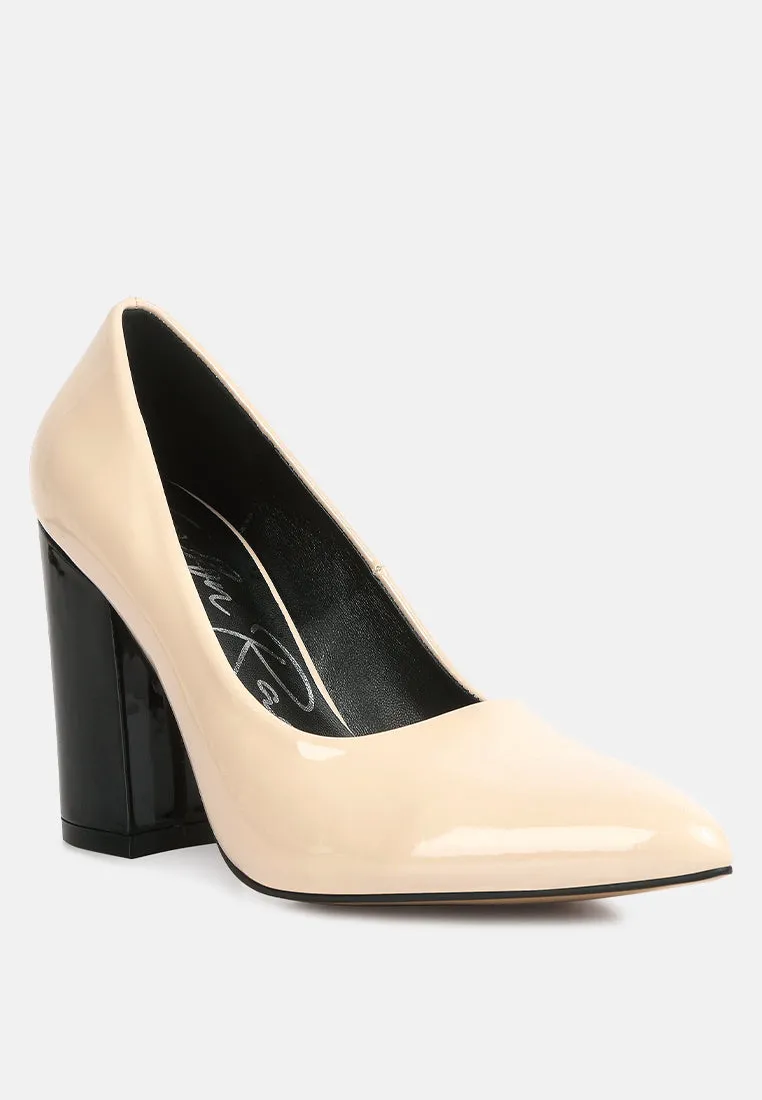 Kamira Patent Block Heeled Pumps