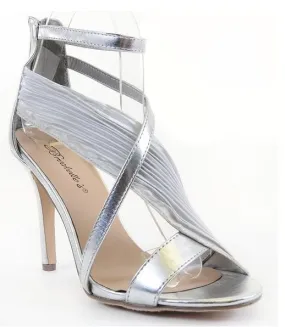 Metallic Open Toe Chiffon Assymetrical Strapped Sandals Silver