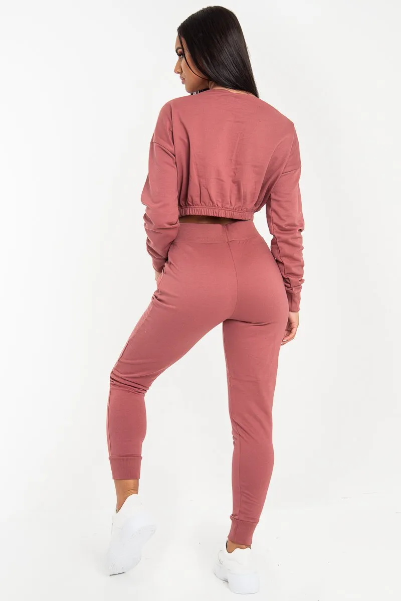 Rust Pink Elasticated Cropped Top and Jogger Set - Kruz