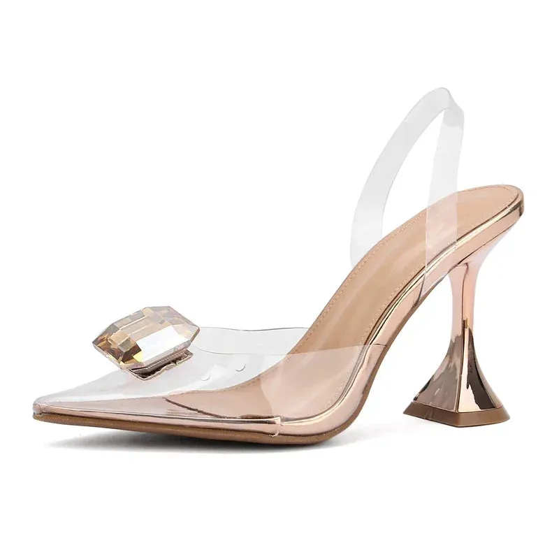 Sexy Perspex High Slingbacks Women Designer Pointed Toe PVC Transparent Shoes Low Heel Pumps