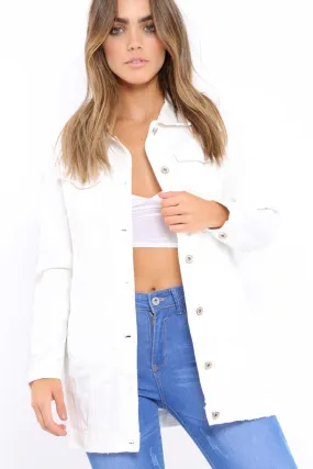 White Distressed Denim Jacket - Saima