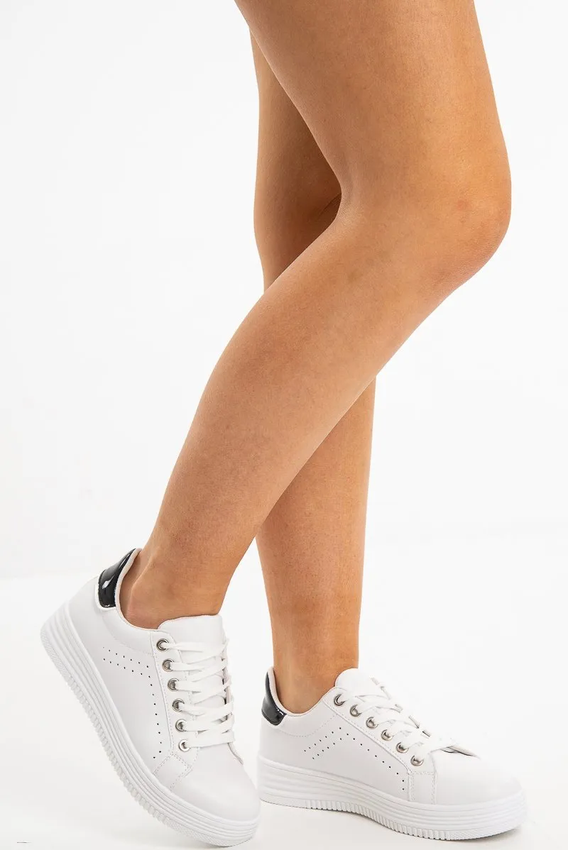 White Lace Up Trainers With Black Detail - Lailani